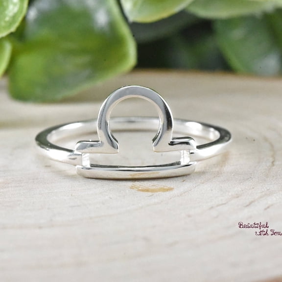 SS DESIGNS Libra Zodiac Ring Sterling Silver Astrology Constellation Birth Date Gift with Scales Symbol, Lightweight Fine Detailed Jewelry