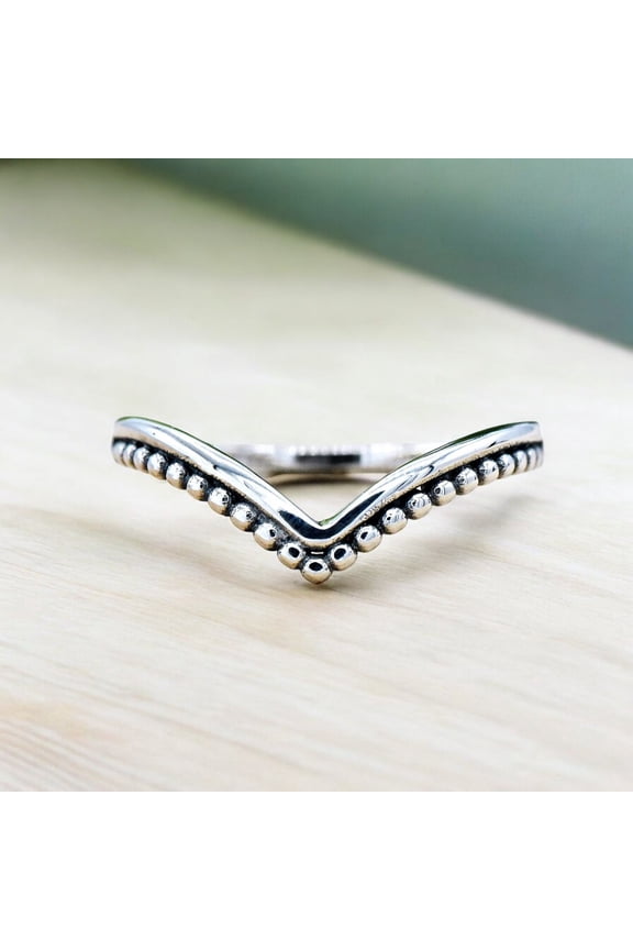 Luxurious 925 Sterling Silver Bali Bead V Ring – Multi-Layered Handcrafted Silver Band – Elegant Boho Stacking Ring for Women
