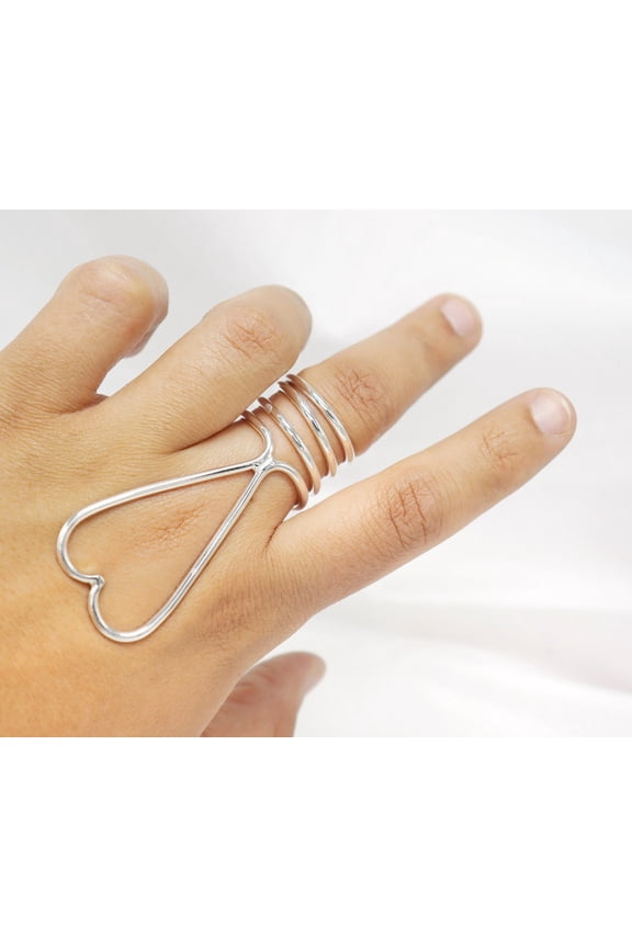 MCP Joint Splint Ring Sterling Silver Adjustable Heart Shaped Supportive Statement Band Handmade Fashion Ring