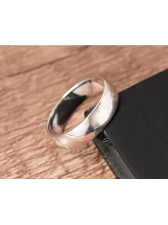Mens Silver Dome Ring, 6mm Comfort Fit Band with Polished Minimalist Profile