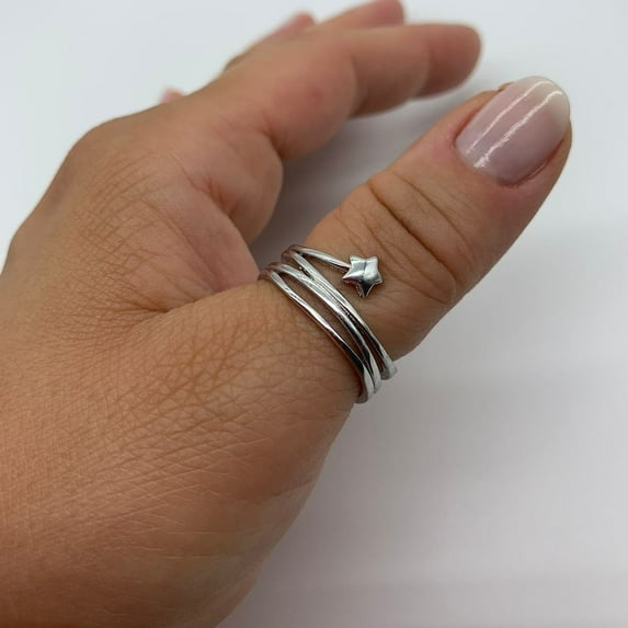 SS DESIGNS Multi Layer Star Ring Weaved Layered Chunky Silver Ring,Mothers Day Gift For Her