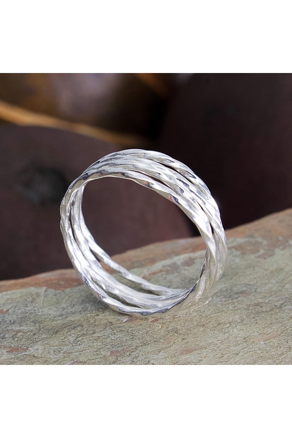 Sterling Silver Ring Adjustable Multi-Layered Wrap Band With Textured Freeform Design And High-Polish Finish For Women’s Statement Jewelry Gift