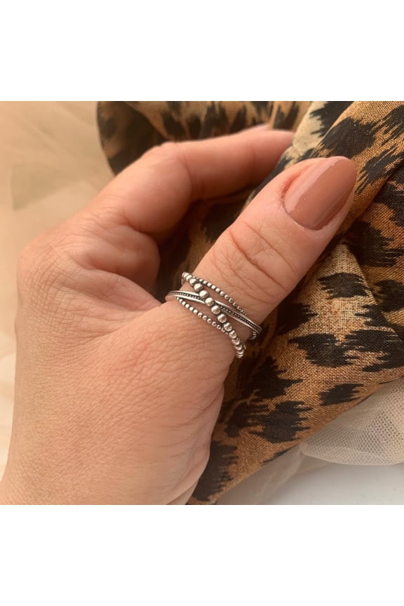 - Multi layer Band Chunky Silver Dot Ring, Layered Ring, Mothers Day Gift Her Mom