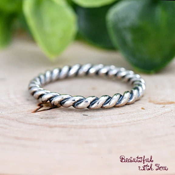 SS DESIGNS Oxidized Sterling Silver Minimalist 2mm Twist Rope Eternity Thumb Ring, Twist Rope Band Ring, Stackable Ring, Boho Fashion Ring, Thin Ring