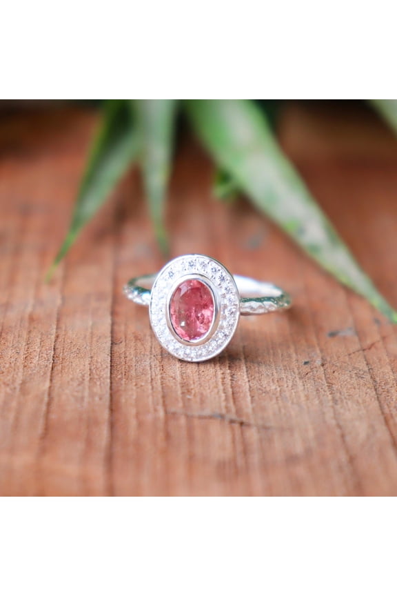 - Pink Tourmaline Ring Sterling Silver Band With Vibrant Pink Gemstone, Personalized Anniversary Jewelry Gift