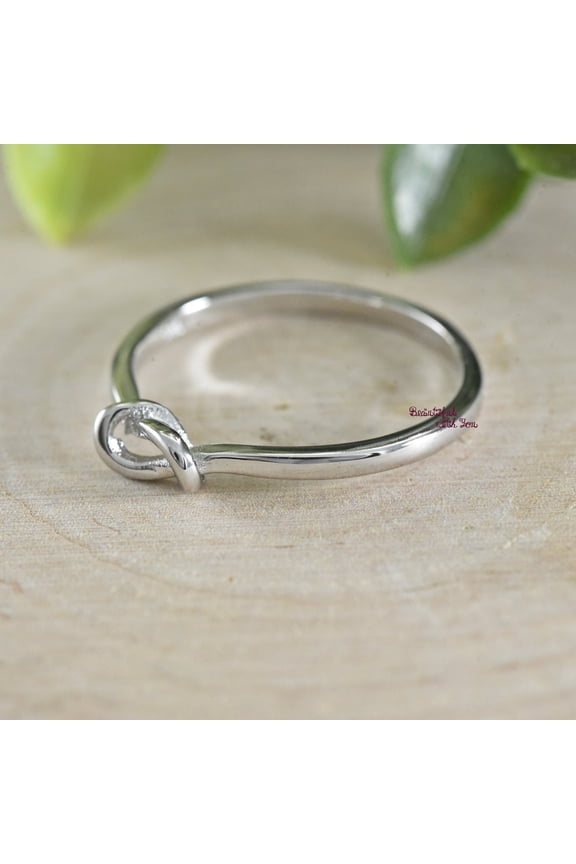 Promise Ring Sterling Silver Band Simple Heart Knot Design, Dainty Love Knot Ring, Timeless Elegance Jewelry for Women’s Engagement Band