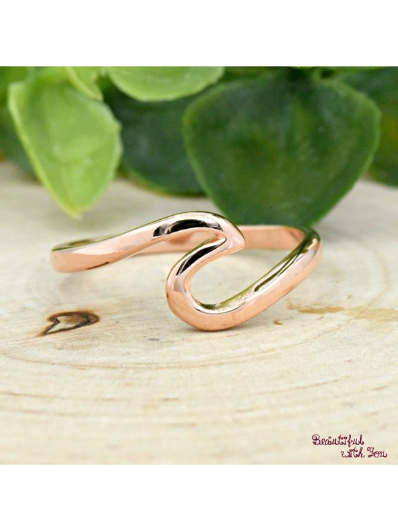 Rose Gold Wave Ring Silver Plated Band Minimalist Beach Jewelry Summer Stacking Nautical Wave Design Fashion Ring
