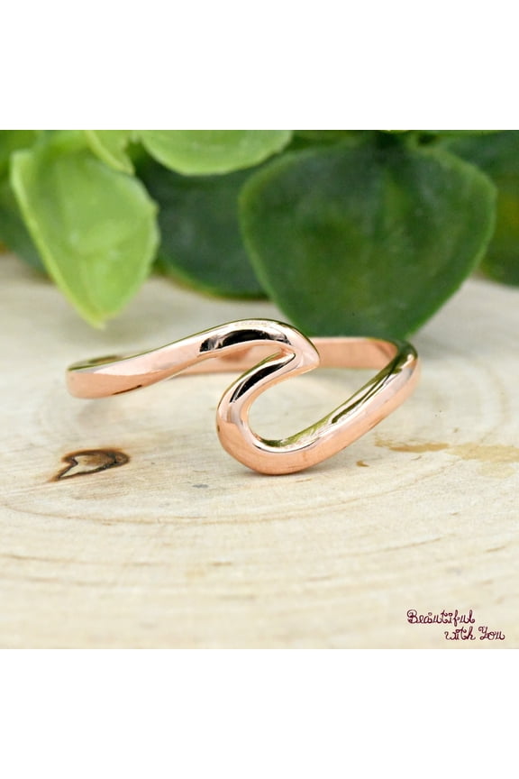 Rose Gold Wave Ring, Sterling Silver Beach Jewelry Wave Ring, Wave Ring Womens, Surfers Oceans Nautical Ring, Minimalism Ocean Wave Ring
