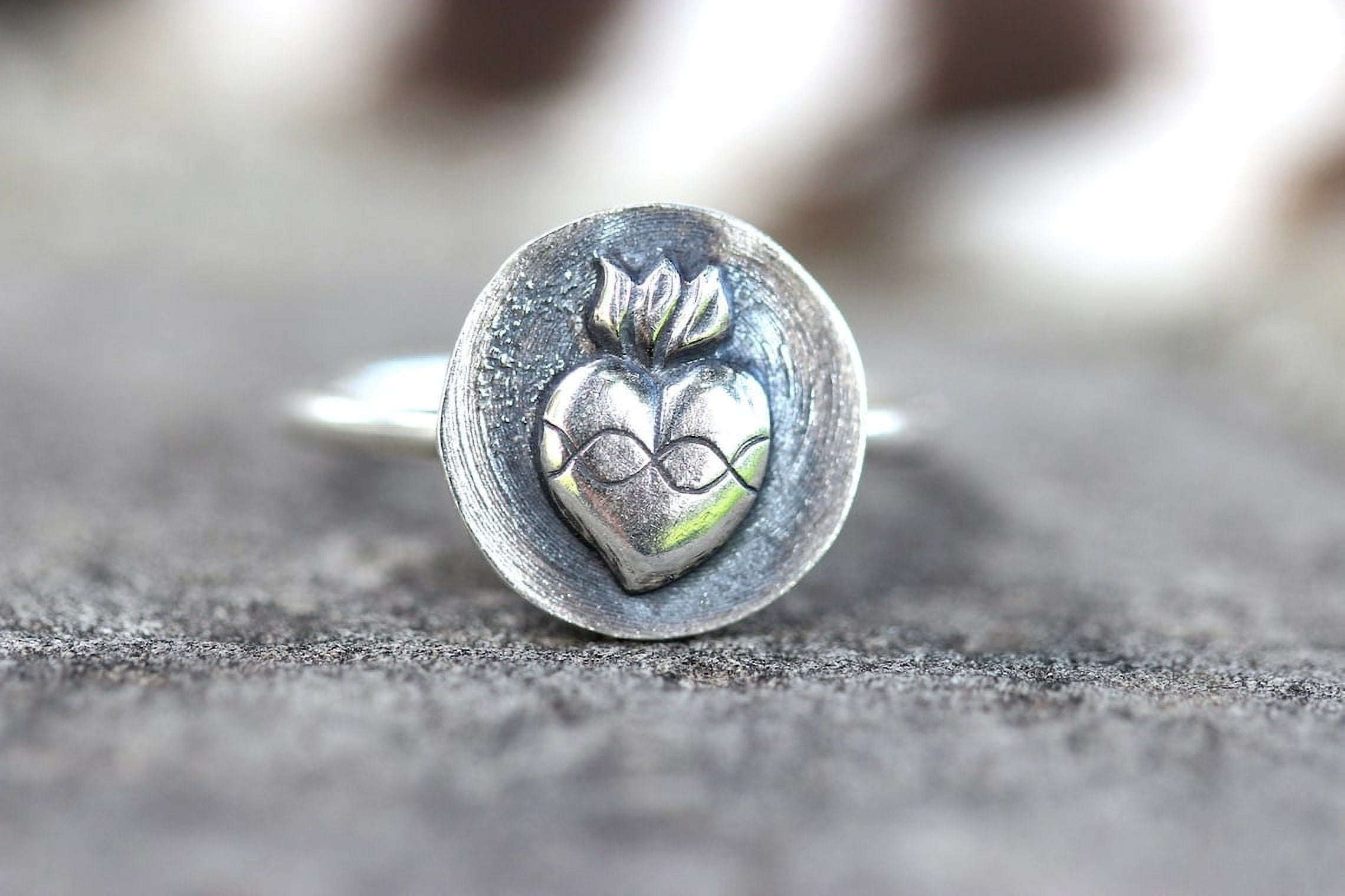 SS DESIGNS Sacred Heart Ring Sacred Heart Jewelry Heart Milagro Ring ...