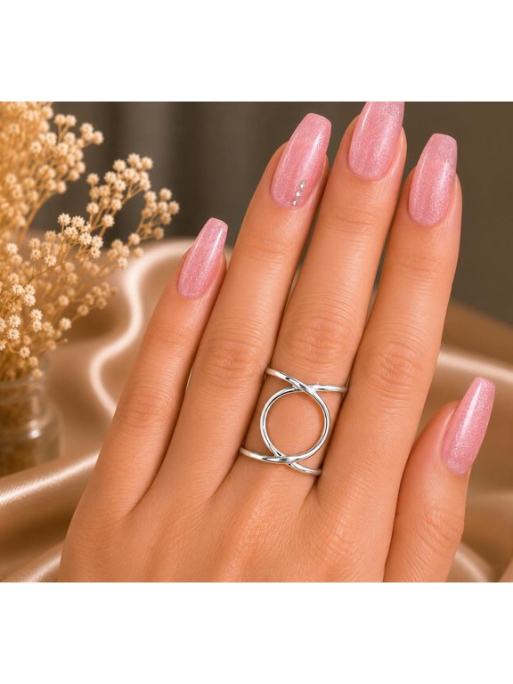 Silver Adjustable Oval Minimalist Wrap Ring, Open Band Stackable Fashion Ring, Handmade Jewelry Gift