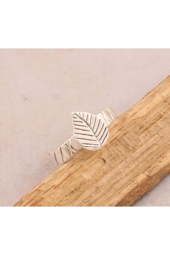 Silver Carved Leaf Ring Handmade Silver Band With Engraved Statement & Designer Cross Unisex Fashion Jewelry
