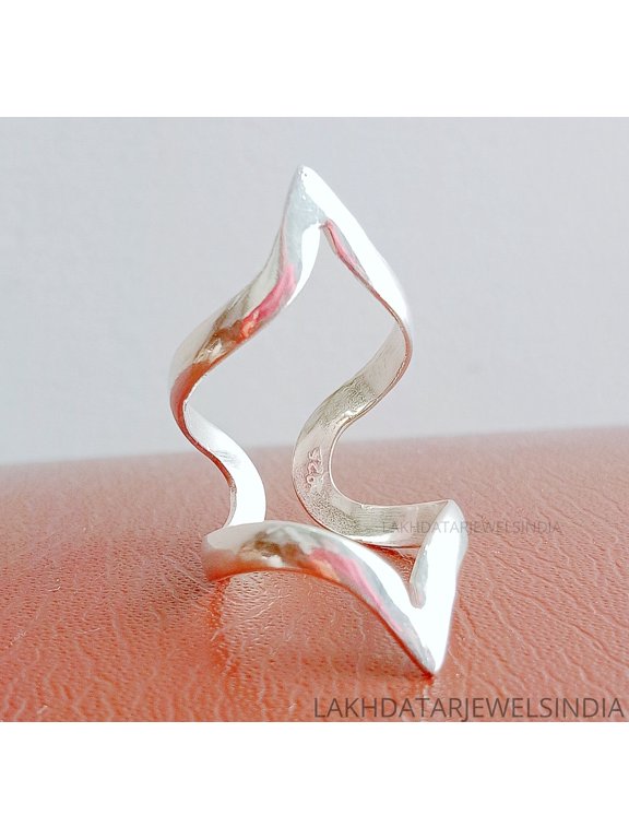 Silver Chevron Adjustable Split Shank Ring, Elegant Gift For Her
