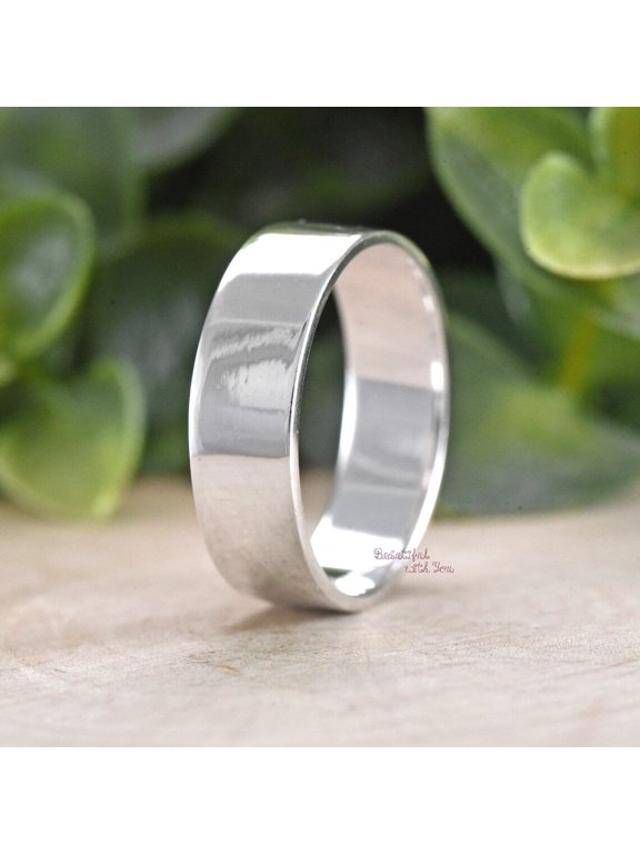 Silver Cigar Ring, Wide Band with Polished Finish and Modern Pipe-Cut Edges