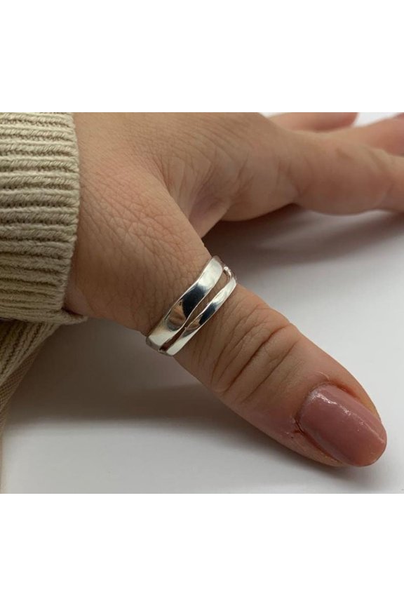 - Silver Double Layer Chunky Stackable Thick Adjustable Ring-Thumb Ring