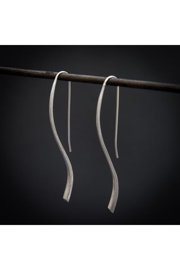 SS DESIGNS Silver Hoop Earrings, Silver Wave Hoops, Brushed Silver Hoops, Matt Sterling Silver, Stud Hoops