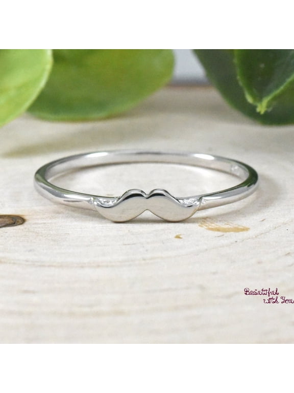 Silver Mustache Ring, Minimalist Stackable Band with Polished Whimsical Design