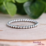 SS DESIGNS Silver Plated Beaded Eternity Ring, Oxidized Vintage Bubble Bead Boho Stacking Band, Minimalist Handcrafted Fashion Jewelry