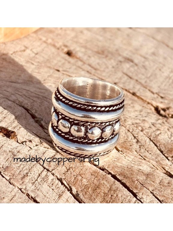 Chunky Silver Band Ring Silver Plated Handmade Boho Statement Jewelry Wide Band Fashion Ring For Men And Women