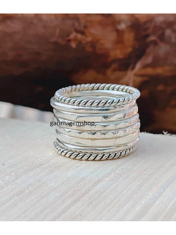 Silver Plated Ring Set, Handcrafted Minimalist Stacking Bands, Polished Dainty Rings