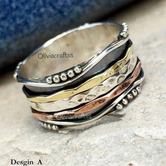 Metel Rigs LD DESIGNS Classic Silver Spinner Ring With Wide Band, Handmade ...