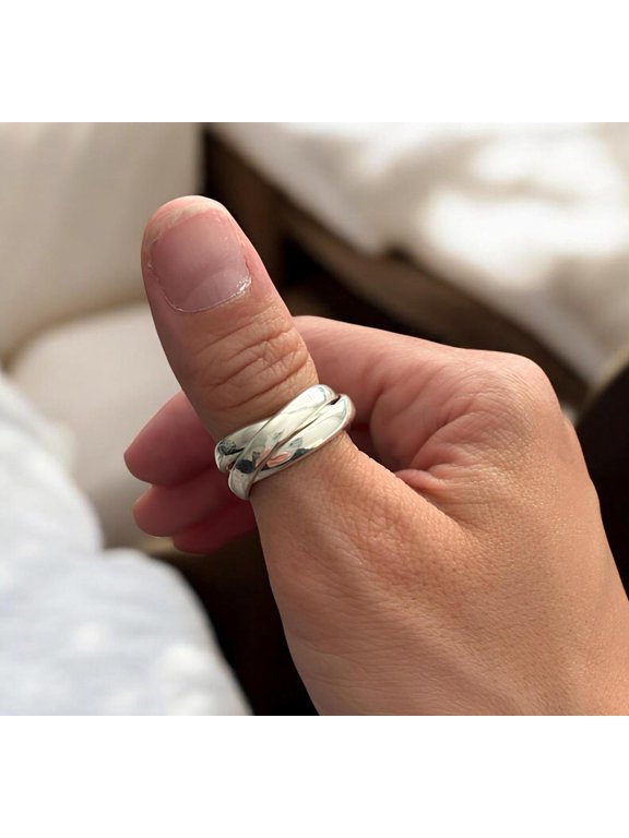 Silver Plated Spinner Ring, Multi Band Rolling Ring for Women, Boho Stacking Statement Handmade Artisan Fashion Jewelry
