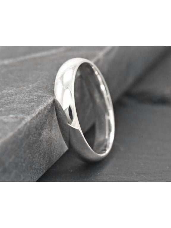 Silver Plated Wedding Band 4mm Domed Polished Ring with Smooth Modern Profile