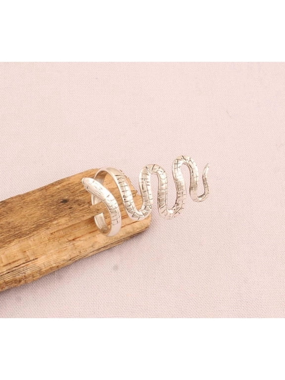 Silver Snake Ring, Adjustable Wrap Band with Intricate Scale Texture Design