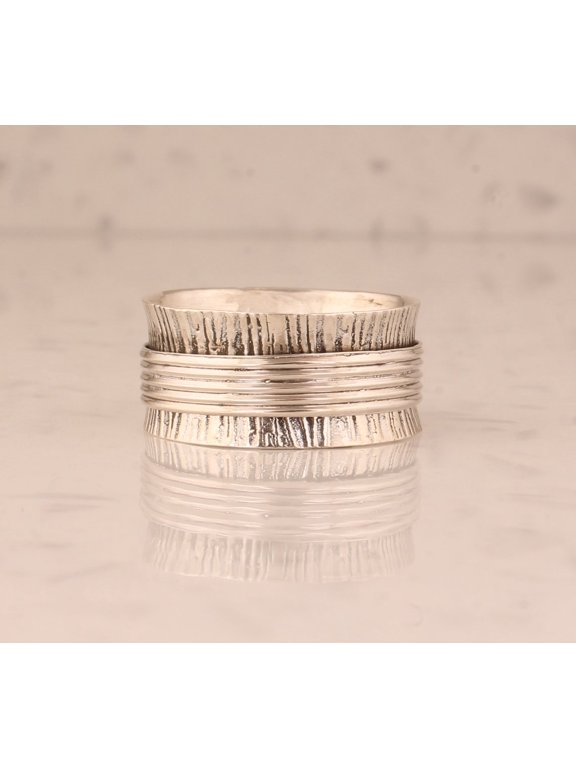 Silver Spinner Ring Oxidized Vintage Boho Textured Band