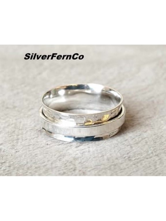 Silver Spinner Ring, Polished Rotating Band for Everyday Wear