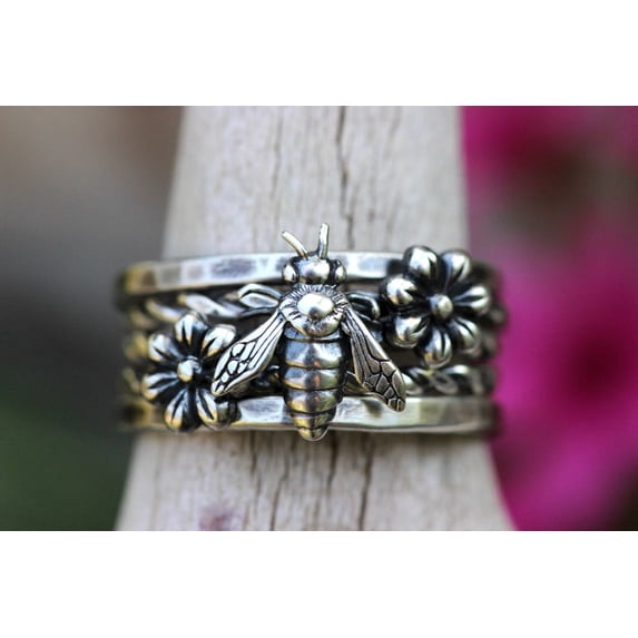 SS DESIGNS Silver Stacking Rings Adjustable Sterling Silver Rings Set Dainty Stackable Bands with Tarnish-Resistant Finish by SS DESIGNS