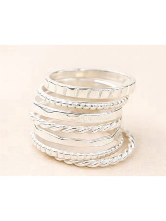 Silver Stacking Rings Dainty Minimalist Twisted Band Fashion Jewelry Set