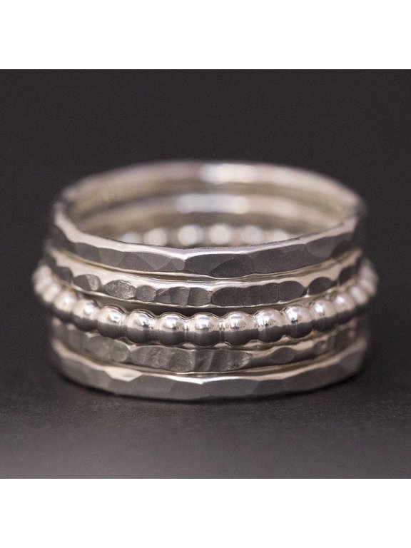 Silver Stacking Rings Set, 5-Piece Adjustable Minimalist Open Band Collection