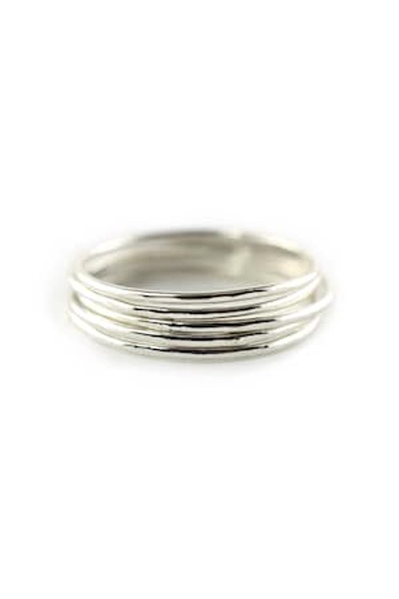 Silver Stacking Rings Set of 5, Adjustable Minimalist Thin Bands, Silver Plated Fashion Jewelry for Everyday Wear