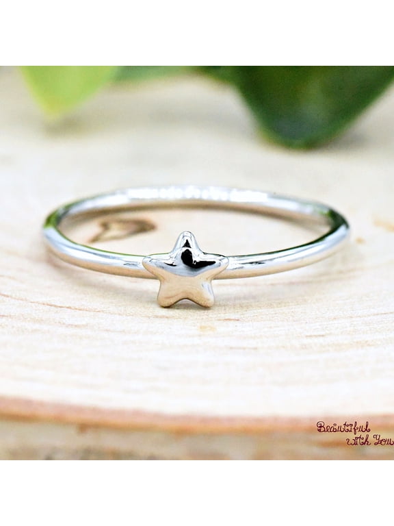 Silver Star Ring with Dainty Minimalist Celestial Band and Polished Motif