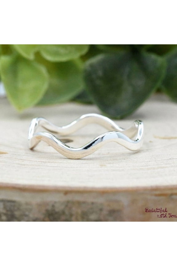 Silver Thumb Ring - Curved Minimalist Wavy 925 Sterling Silver Stackable Finger Ring Lightweight Durable Simple Wave Design