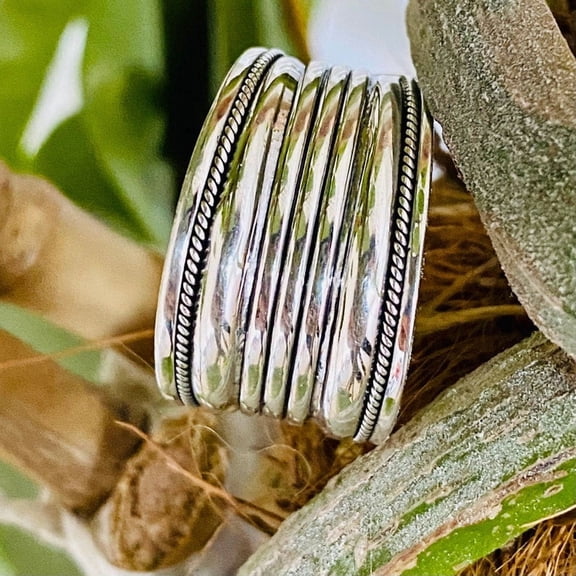 SS DESIGNS Silver Wide Band Ring, Sculptural Chunky Statement Jewelry for Women