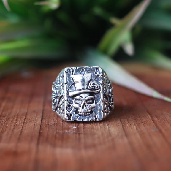 SS DESIGNS- Skull Face Ring Men's Signet Wide Band with Devil Smile Design | 925 Sterling Silver Jewelry
