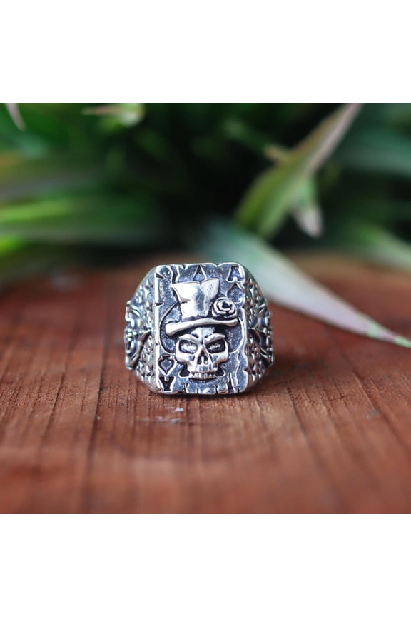 - Skull Face Ring Men's Signet Wide Band with Devil Smile Design | 925 Sterling Silver Jewelry