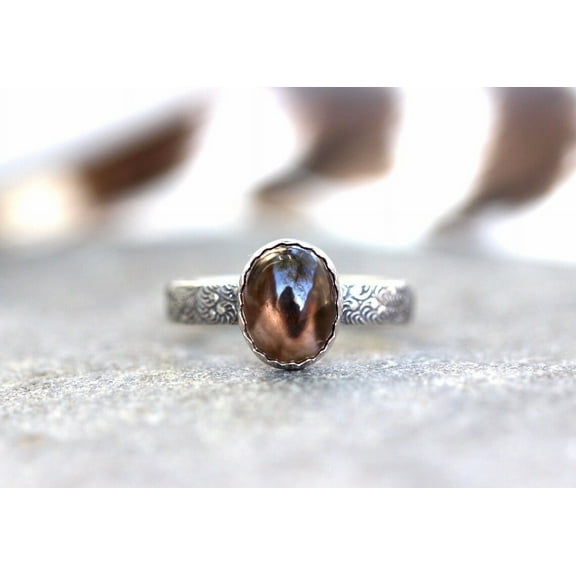 SS DESIGNS Smoky Quartz Ring Sterling Silver Smoky Quartz Ring Silver Stacking Ring