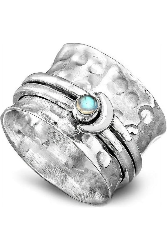 Spinner Moonstone Moon Ring for Women 925 Sterling Silver Fidget Wide Band