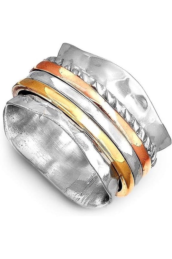 Spinner Ring for Women 925 Sterling Silver with Copper Brass and Silver Fidget Rings