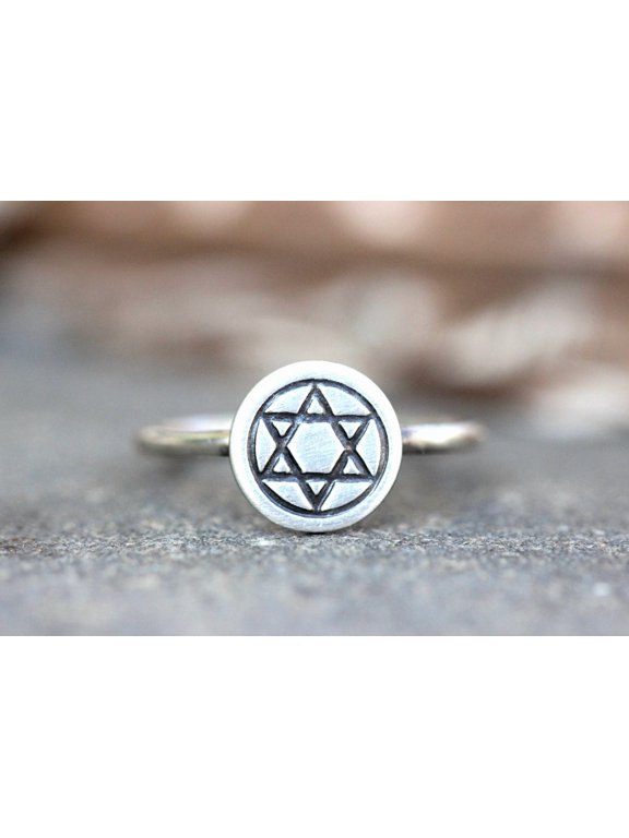 Star of David Ring Silver Plated Artisan Crafted Six Point Star Polished Band Boho Stacking Fashion Ring Gift for Her