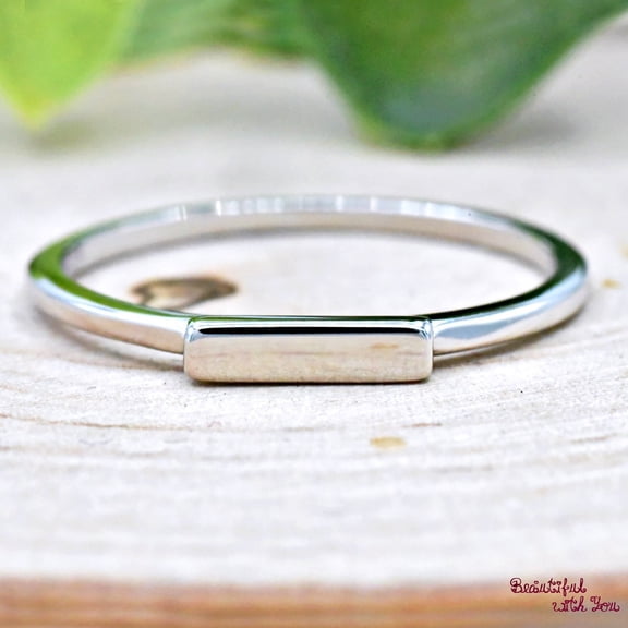 SS DESIGNS- Sterling Silver Bar Ring Minimalist Rectangle Band, Stackable Midi Ring with Modern Geometric Design