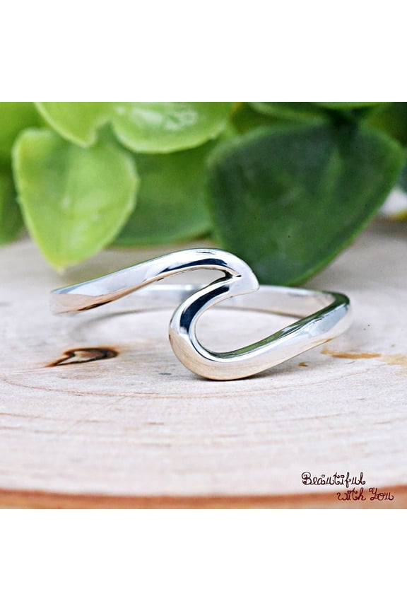 Sterling Silver Beach Jewelry Wave Ring, Wave Ring Womens, Surfers Oceans Nautical Ring, Waves Ring, Simple Plain Silver Wave Ring