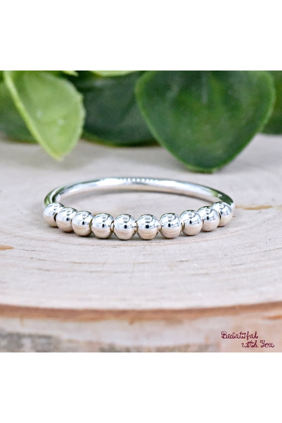 Sterling Silver Beaded Ball Ring, Stacking Bubble Ring, Half Eternity Band, Simple Jewelry, Minimalist