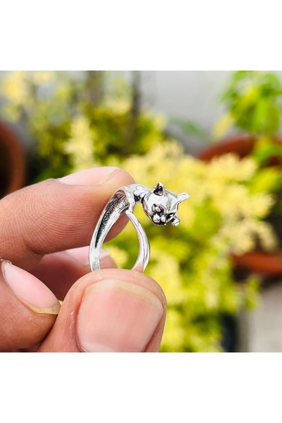 - Sterling Silver Cat Ring Cute Kitten Silhouette, Minimalist Animal Jewelry for Cat Lovers