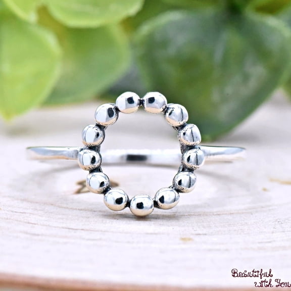 SS DESIGNS Sterling Silver Karma Ring Elegant 925 Silver Jewelry Bead Ball Open Circle Geometric Band Stylish Minimalist Fashion Gift
