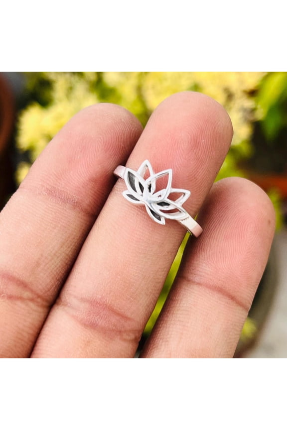 - Sterling Silver Lotus Ring Dainty Minimalist Yoga Meditation Jewelry for Women, Lightweight Everyday Wear
