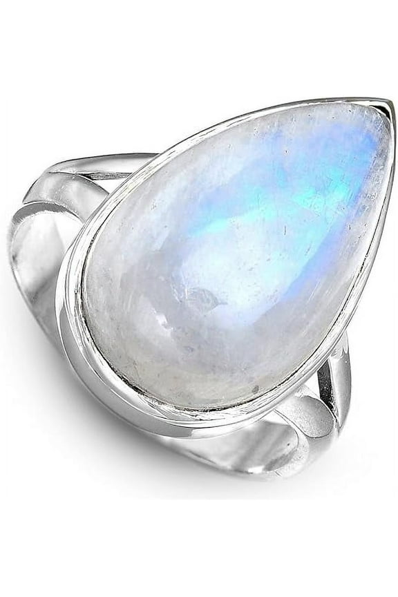 Sterling Silver Moonstone Ring for Women Teardrop Gemstone Boho Jewelry