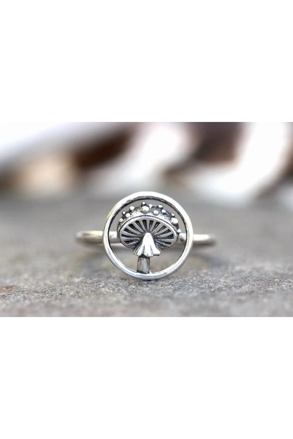 Sterling Silver Mushroom Ring Boho Forest Jewelry Handmade 925 Silver Fairy Band Stackable Woodland Accessory